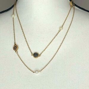 Long Druzy Necklace with Pearl Detail